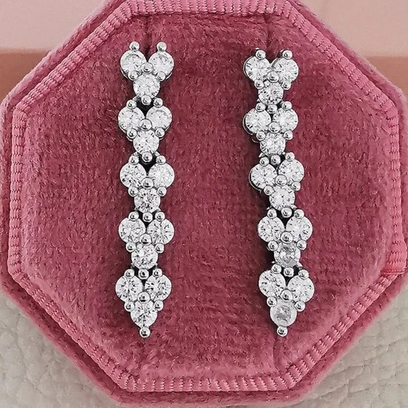 NEW 925 STERLING SILVER DIAMOND LONG HOOP EARRINGS - Picture 2 of 5